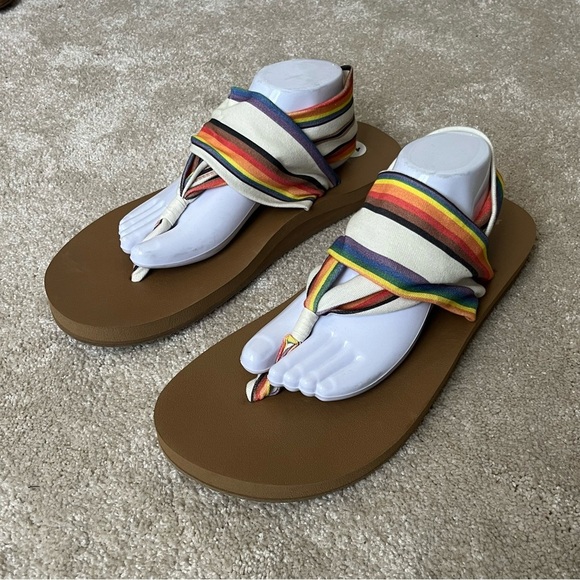 Sanuk x Pacific Pride Sling Flip Flop Sandals-Rainbow Stripe-Men’s 14-Summer-NEW - Picture 8 of 14